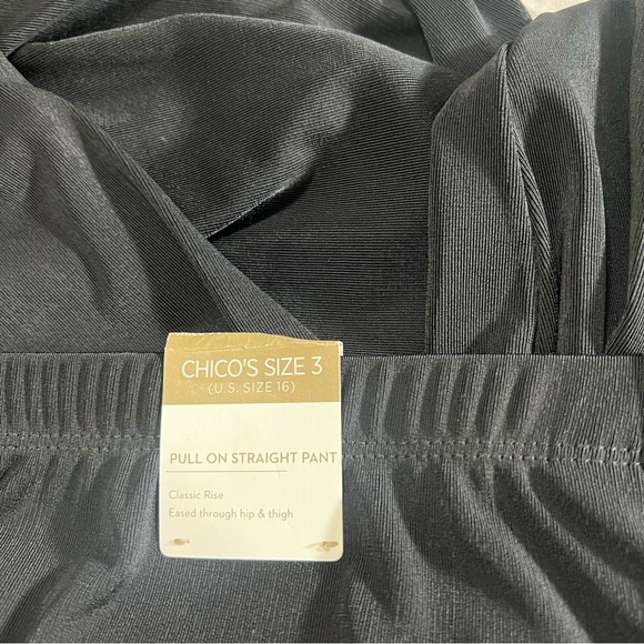 Chico’s Black Pull On Straight Pants Size 3 (16 US) Traveler style - Picture 9 of 14